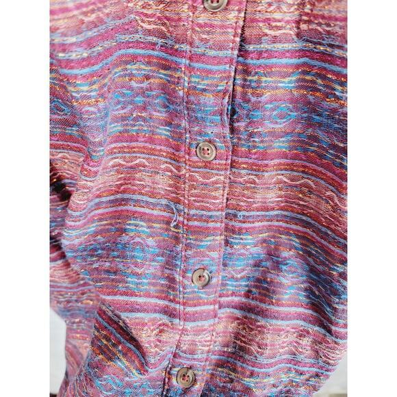 Pilcro Metallic Striped Oversized Buttondown Blouse in Plum, sz Small - Picture 9 of 15